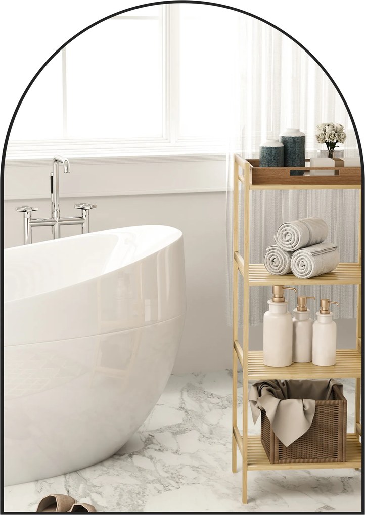 HOMCOM Oglinda de perete arcuită oglindă de baie cu cadru din aliaj de aluminiu pentru dormitor living intrare 50 × 70 cm negru | Aosom Romania