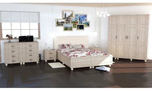 Dormitor Dynasty MDF Sonoma cu pat pentru saltea 180x200 cm