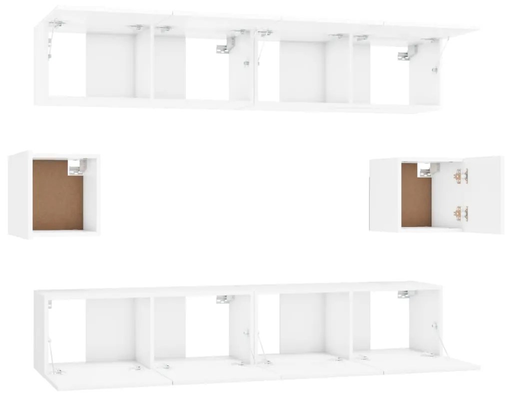 Set dulap TV, 6 piese, alb extralucios, lemn prelucrat 6, Alb foarte lucios, 80 x 30 x 30 cm