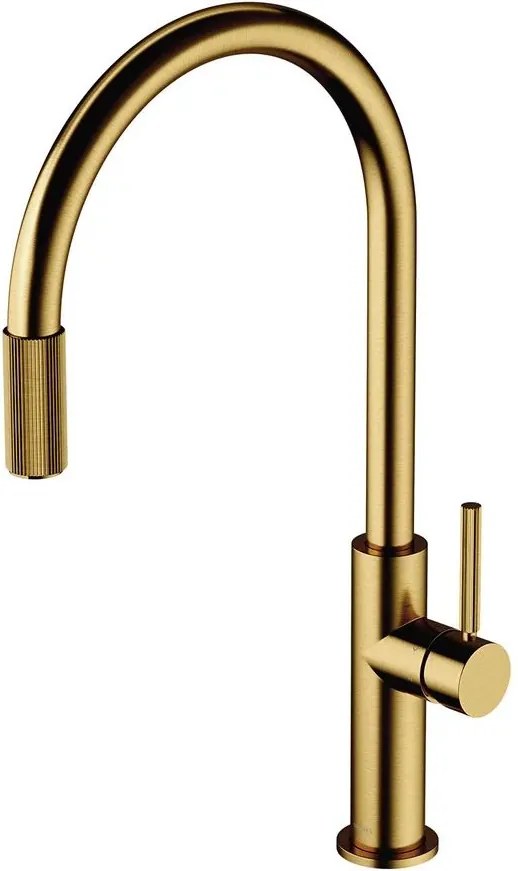 Baterie bucatarie cu sistem filtrare D1 auriu periat Omnires Switch cu 3 cai, pentru apa filtrata