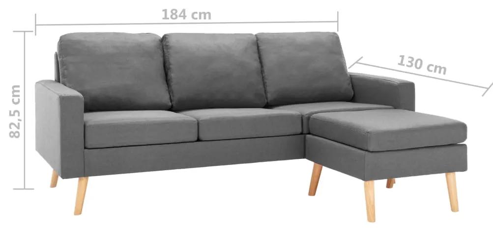 Canapea cu 3 locuri si taburet, gri deschis, material textil Gri deschis