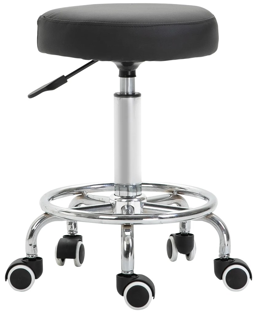Vinsetto Taburet cu roți, taburet de masaj cu înălțime reglabilă 50-64 cm și șezut căptușit, pivotant 360°, negru | Aosom Romania
