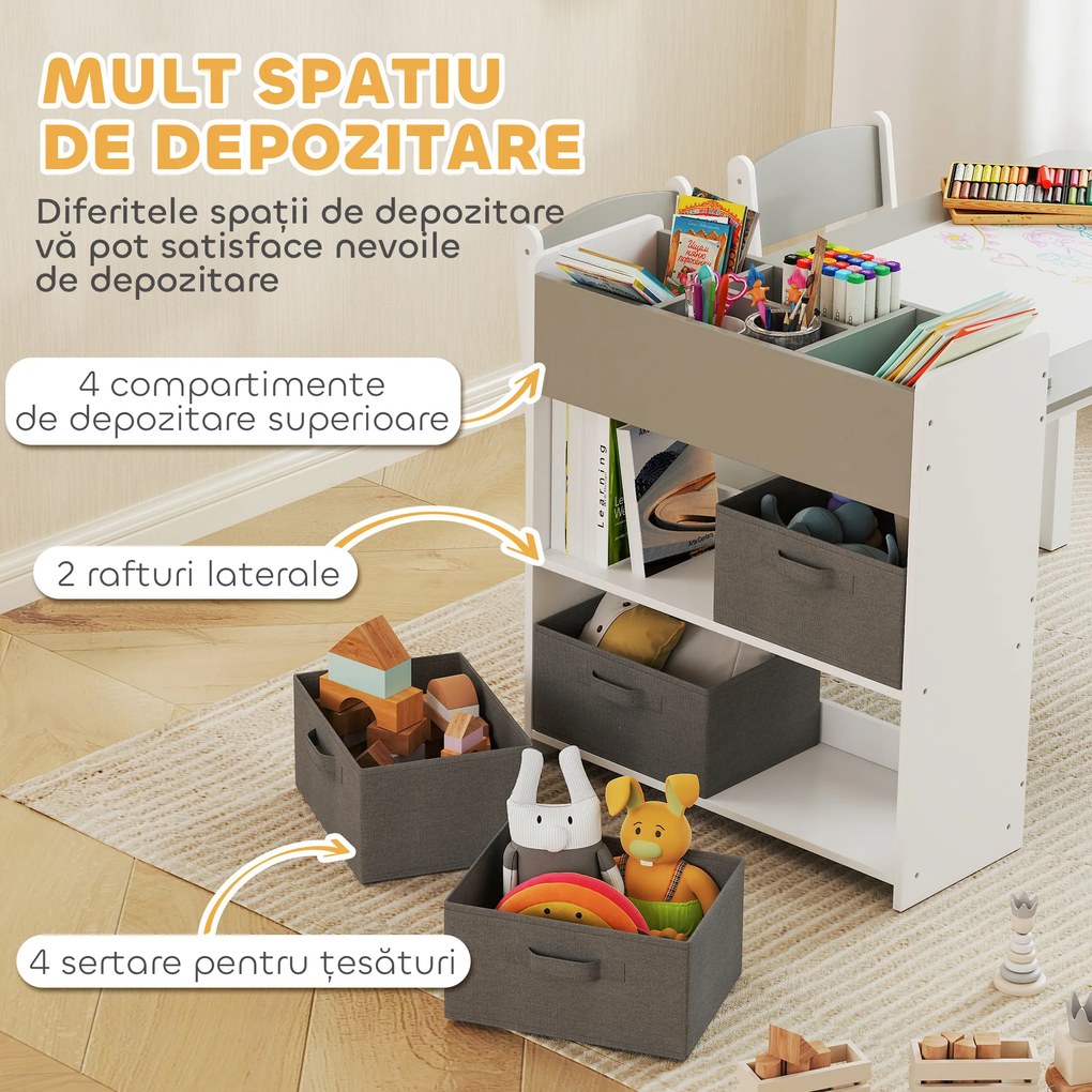 AIYAPLAY Mobilier pentru Copii 3-8 Ani cu 2 Scaune și Masă Gri și Alb | Aosom Romania