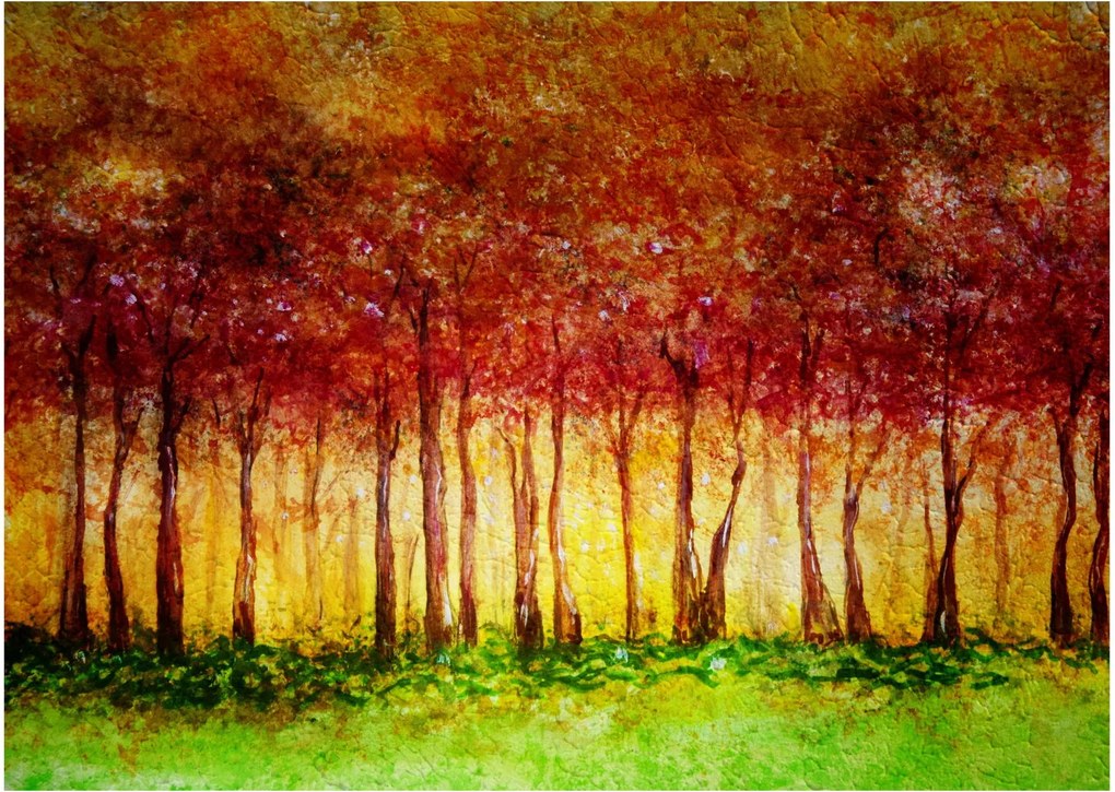 Tablou pe sticlă - Pictura pădurii cu frunziș (70x50 cm)