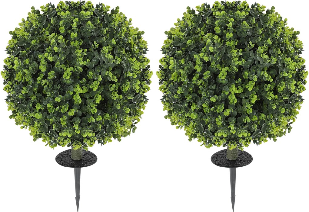 HOMCOM Set 2 Plante Artificiale de Buxus de 40 cm cu Tija Integrată pentru Interior și Exterior, Verde | Aosom Romania