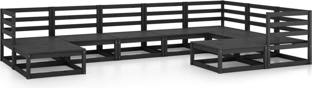 vidaXL Set mobilier de grădină, 9 piese, negru, lemn masiv de pin