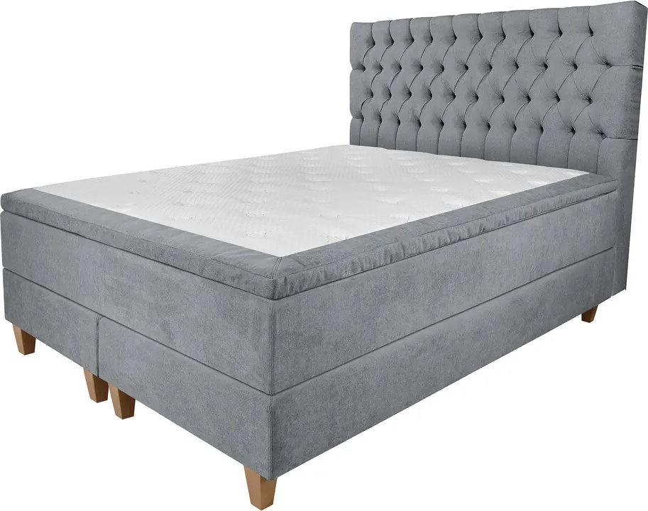Pat matrimonial, Stockholm, Chester E, 160x200 cm, saltea tip Pocket, topper memory, Gri