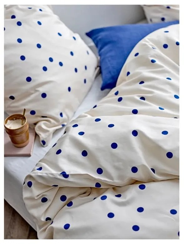 Lenjerie de pat albastră-crem din bumbac satinat pentru pat de o persoană 140x200 cm Solaris – Södahl