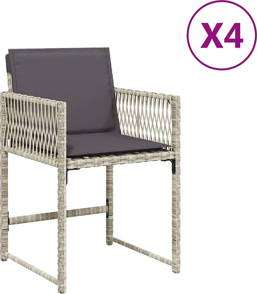 vidaXL Fotolii de grădină cu perne, 4 buc., gri deschis, poliratan