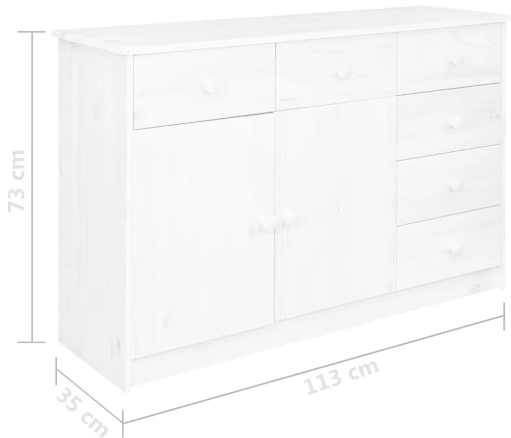 Servanta cu 6 sertare, alb, 113x35x73 cm, lemn masiv de pin 1, Alb