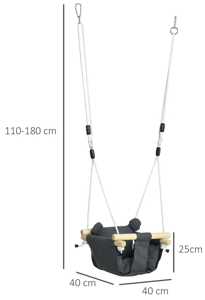 AIYAPLAY Leagăn pentru Bebeluși cu Înălțime Reglabilă pentru Copii de 9-36 Luni 40x40x110-180 cm Gri și Lemn | Aosom Romania
