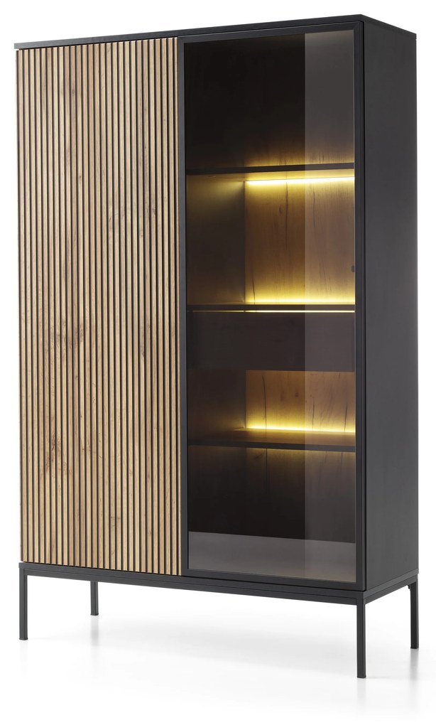 Vitrină Silvano WTSZ104 (Negru + Stejar wotan) (cu iluminat LED). 1062589