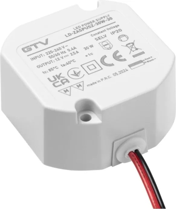 Transformator GTV pentru bandă LED, 30W, 12V, IP20 Plastic, 30 W, 12 V