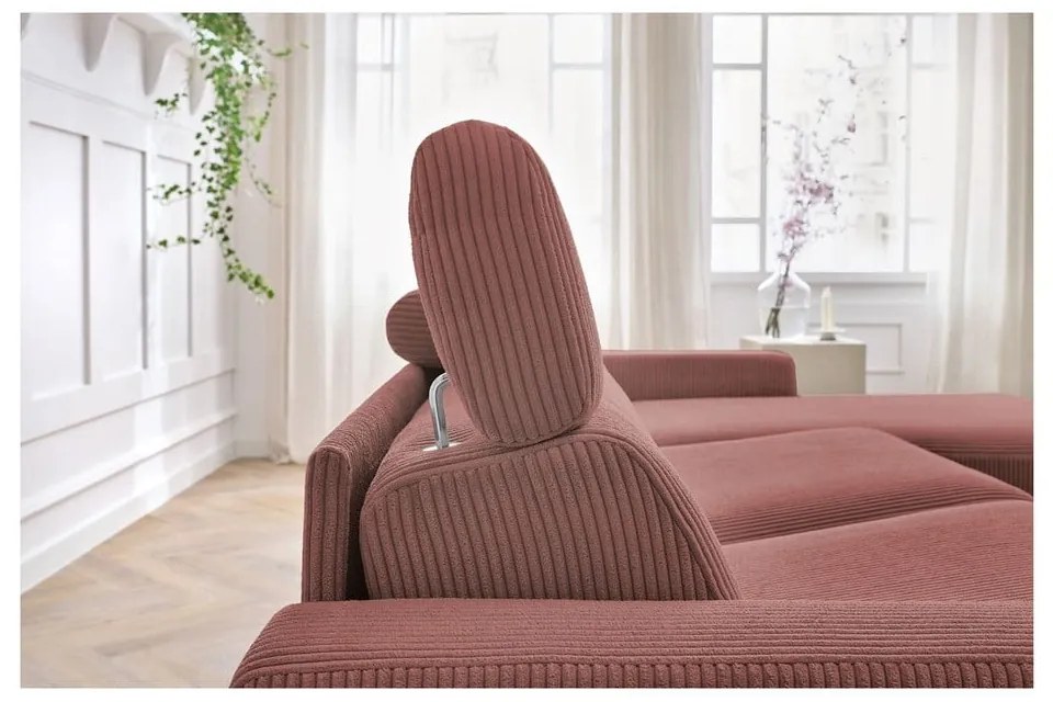 Colțar roz extensibil cu tapițerie din catifea reiată (cu colț variabil) Monaco – Bobochic Paris