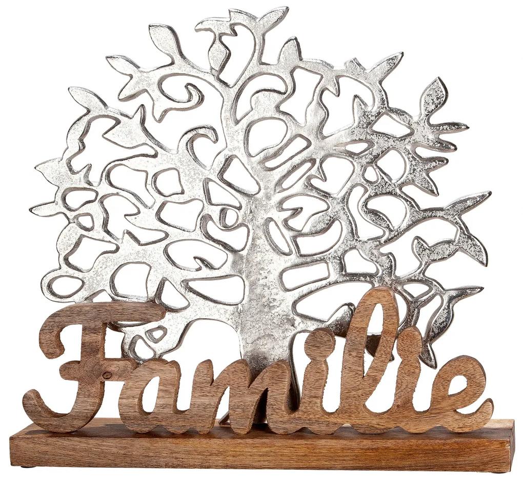 Decoratiune Tree of Life Family, aluminiu lemn, argintiu maro, 47x51x10 cm