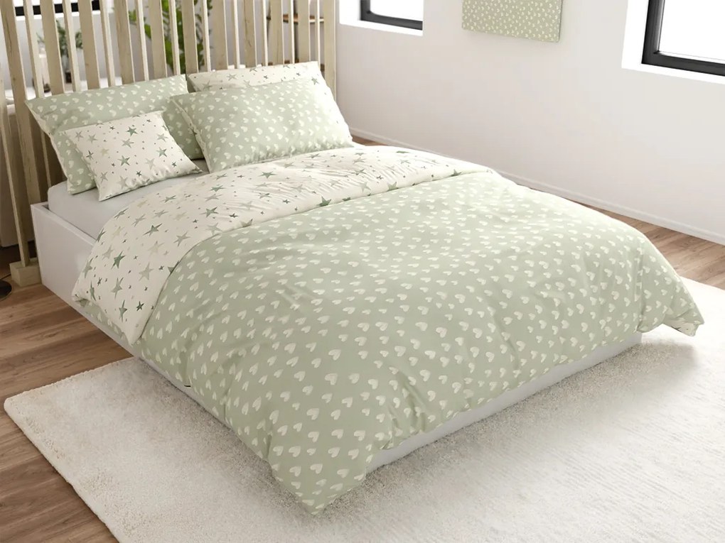 Lenjerie de pat din microfibra STARS HEARTS verzi Dimensiune lenjerie de pat: 2 buc 70 x 90 cm | 200 x 220 cm