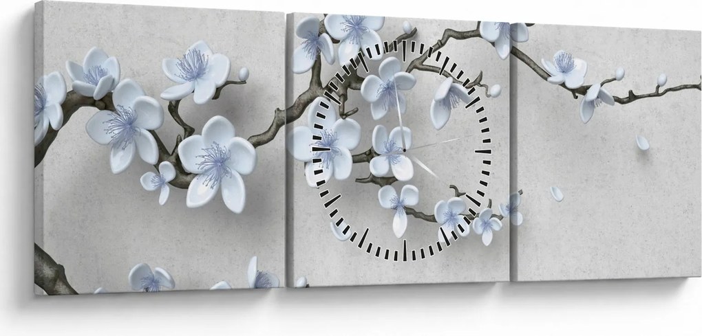 Tablou cu flori albastre (cu ceas) (90x30 cm)