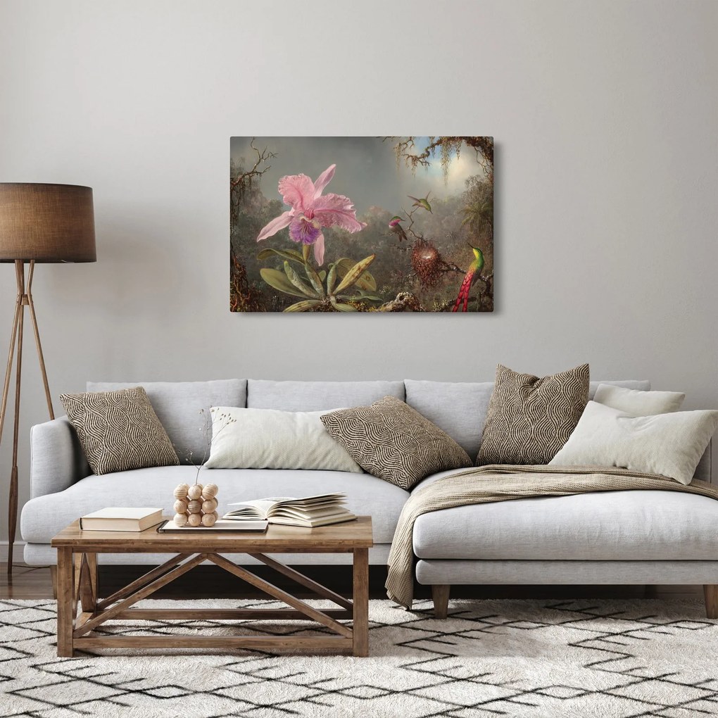 Tablou - Martin Johnson Heade, Cattleya Orchid and Three Hummingbirds, reproducere (90x60 cm)