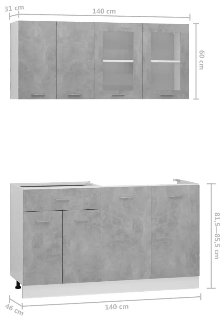Set dulapuri bucatarie, 4 piese, gri beton, PAL Gri beton, fara blat de lucru, 1