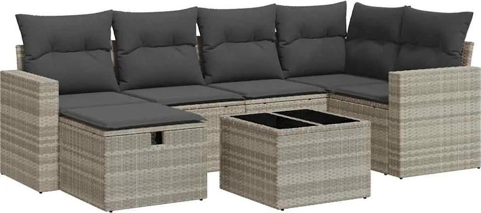 vidaXL Set canapele de grădină cu perne, 7piese gri deschis poliratan