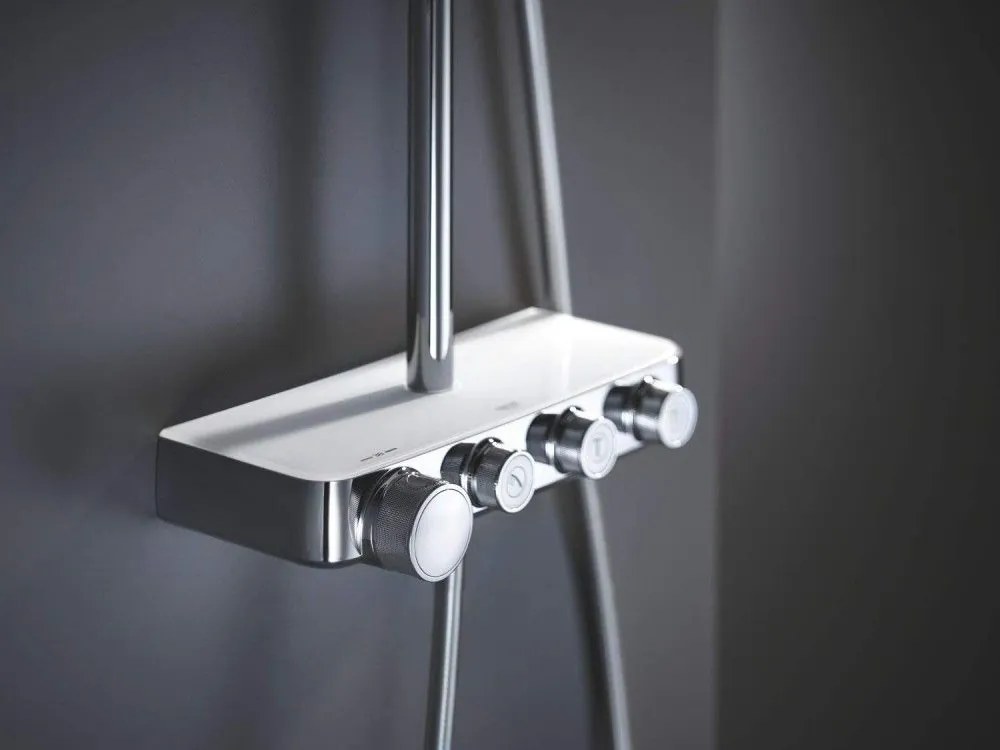 Coloana dus cu baterie si termostat Grohe Euphoria SmartControl 310 Duo, alb crom