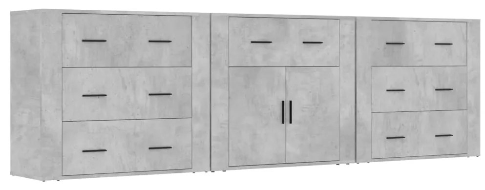 3185427 vidaXL Servante, 3 piese, gri beton, lemn prelucrat