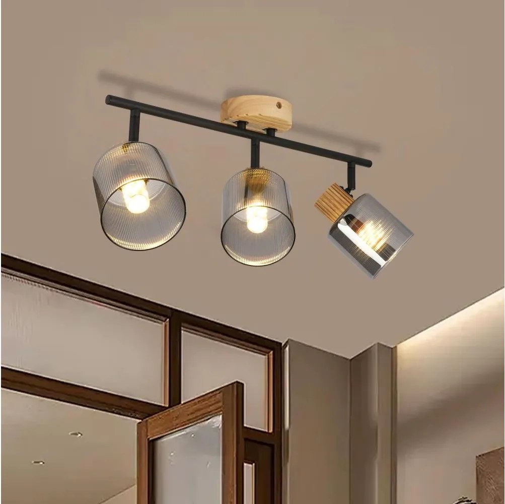 Brilagi - Corp de iluminat tip spot HYGGE, 3x E14, 15W, 230V, lemn/fumuriu