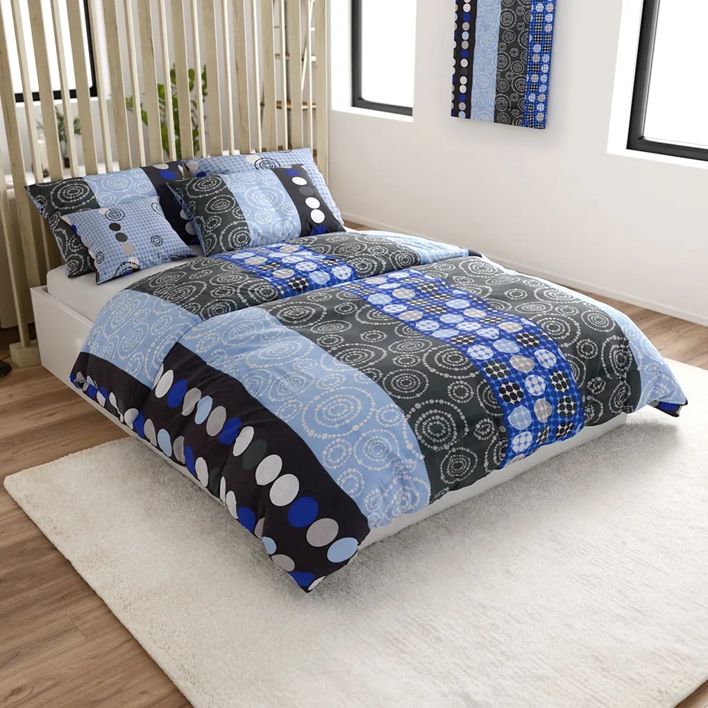 Lenjerie de pat din bumbac CERCURI ALBASTRU, albastru Dimensiune lenjerie de pat: 70 x 90 cm | 140 x 200 cm