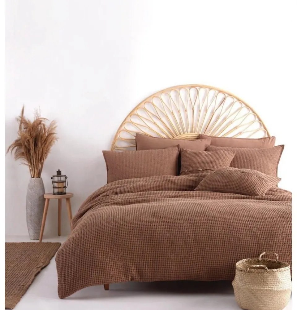 Lenjerie de pat maro din bumbac ranforcé pentru pat de o persoană 140x200 cm Waffle Striped – Mila Home Luxury