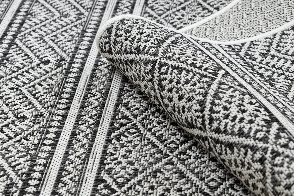 Covor, traversa SISAL SION aztec 22168 țesute plate negru / ecru