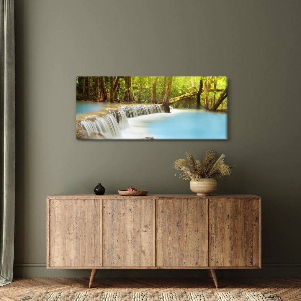 Tablou cu cascada Huai Mae Kamin în pădure (120x50 cm)