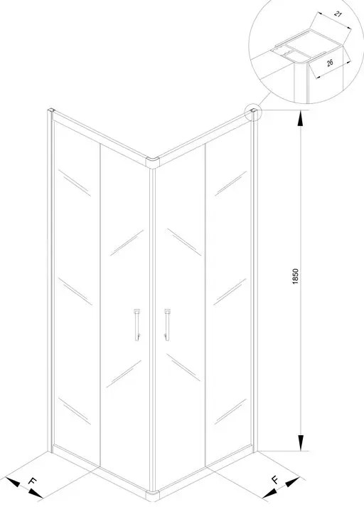 Cabina de dus, Kolpasan, Eco Quat, patrata, 90 x 90 cm, profil negru