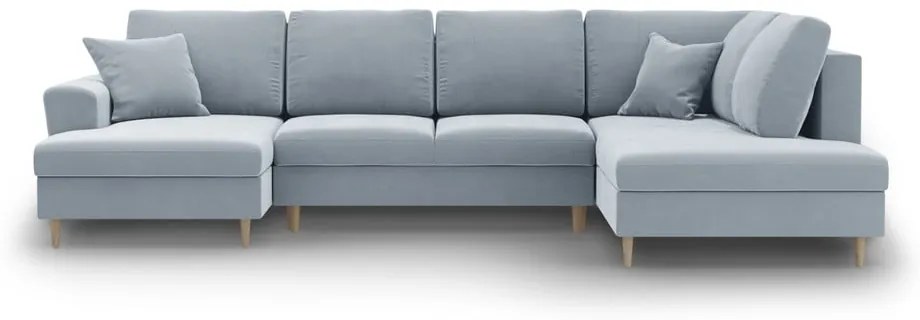 Colțar albastru deschis extensibil, cu spațiu de depozitare cu tapițerie din catifea (cu colț pe partea dreaptă-în formă de "U") Kyoto – Cosmopolitan Design