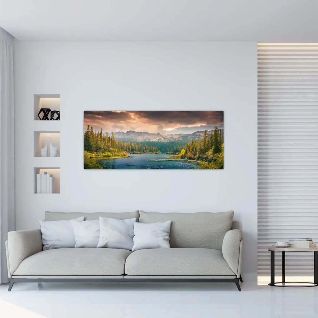 Tablou cu râu montan și munți (120x50 cm)