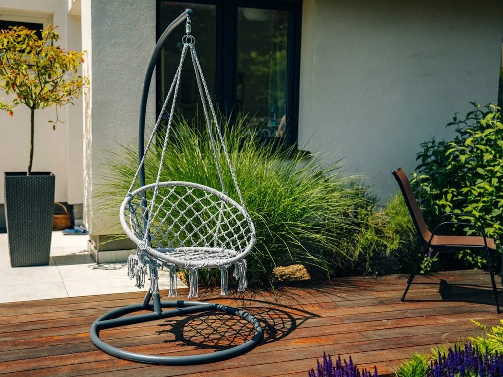 Fotoliu suspendant gri KOLUMBIA cu suport