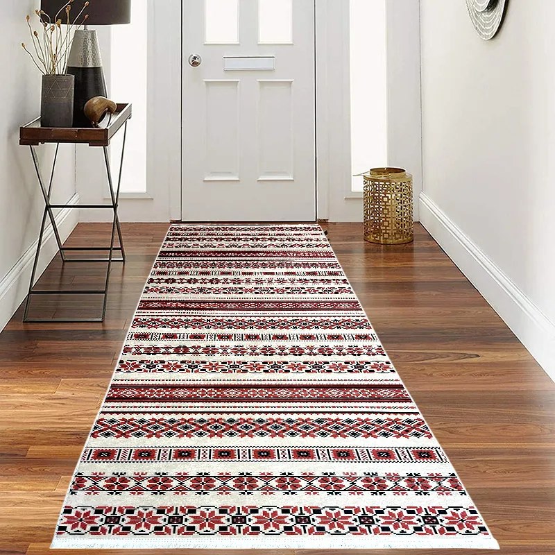 Traversa hol antiderapanta, 80x300 cm, rosu, model traditional