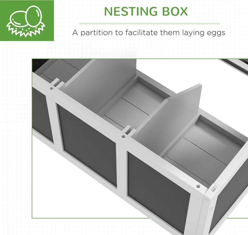 PawHut Adăpost din Lemn pentru Găini cu Cuib pentru Ouă pentru 6 Găini, Gri Închis | Aosom Romania