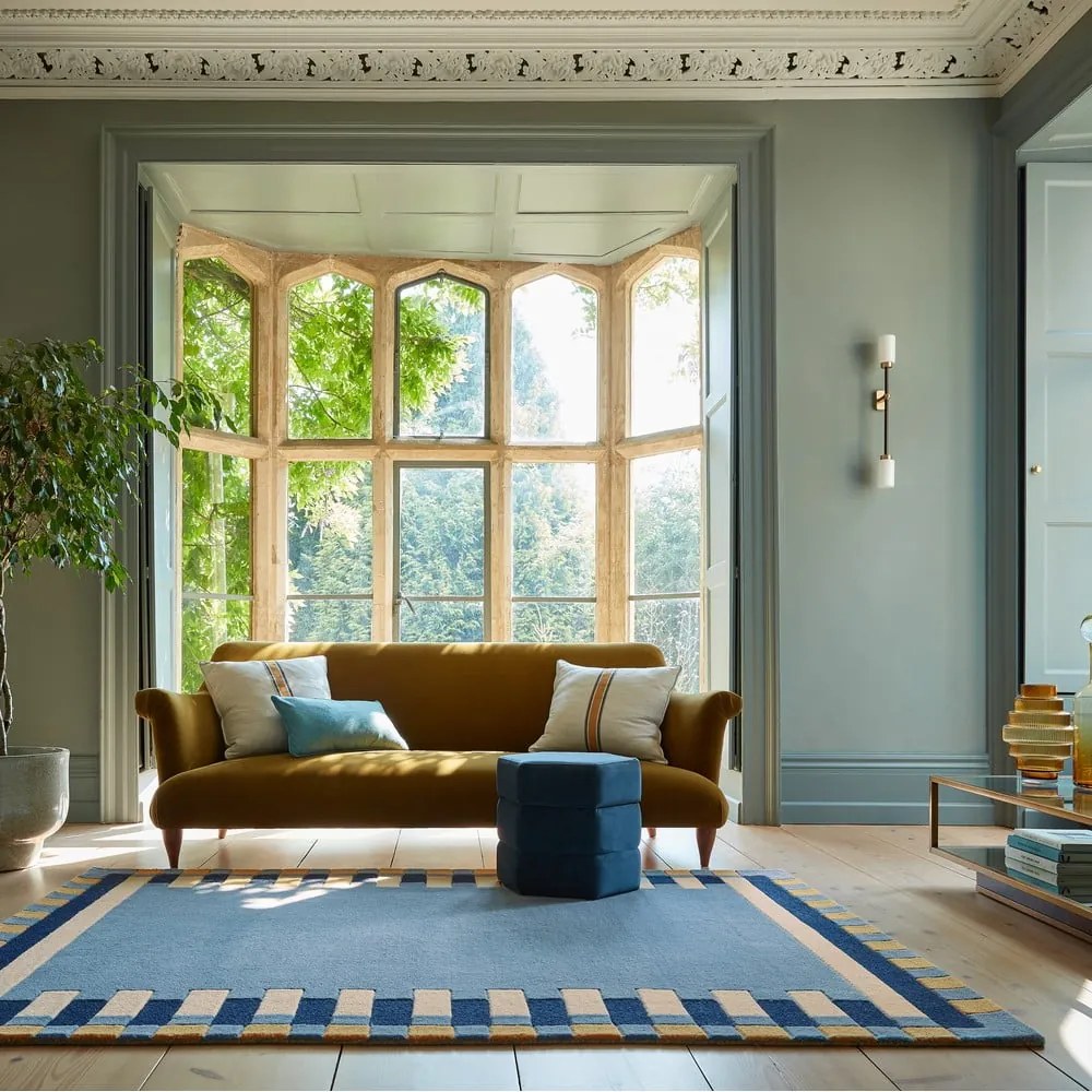 Covor albastru țesut manual din lână 160x230 cm Kai Wool Border – Flair Rugs