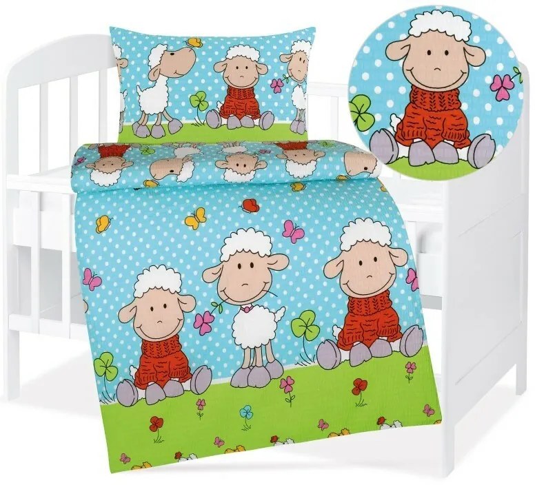Bellatex Baby crepe lenjerie de pat Agata Sheepalbastru, 90 x 135 cm, 45 x 60 cm