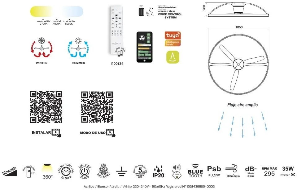 Lustra LED Smart cu Ventilator si telecomanda NEPAL alb