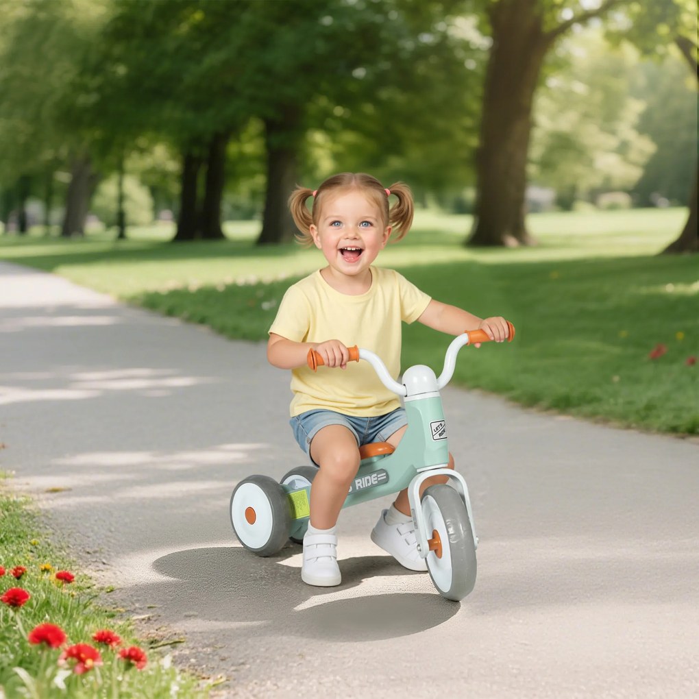 AIYAPLAY Bicicletă fără pedale pentru copii 1-3 ani până la 20 kg, 3 roți silențioase, 69 x 40 x 49 cm, verde | Aosom Romania