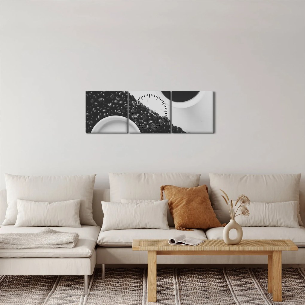 Tablou cu cafea (cu ceas) (90x30 cm)