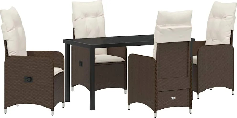 vidaXL Set de masă pentru grădină cu pernă 5 pcs Maro poliratan