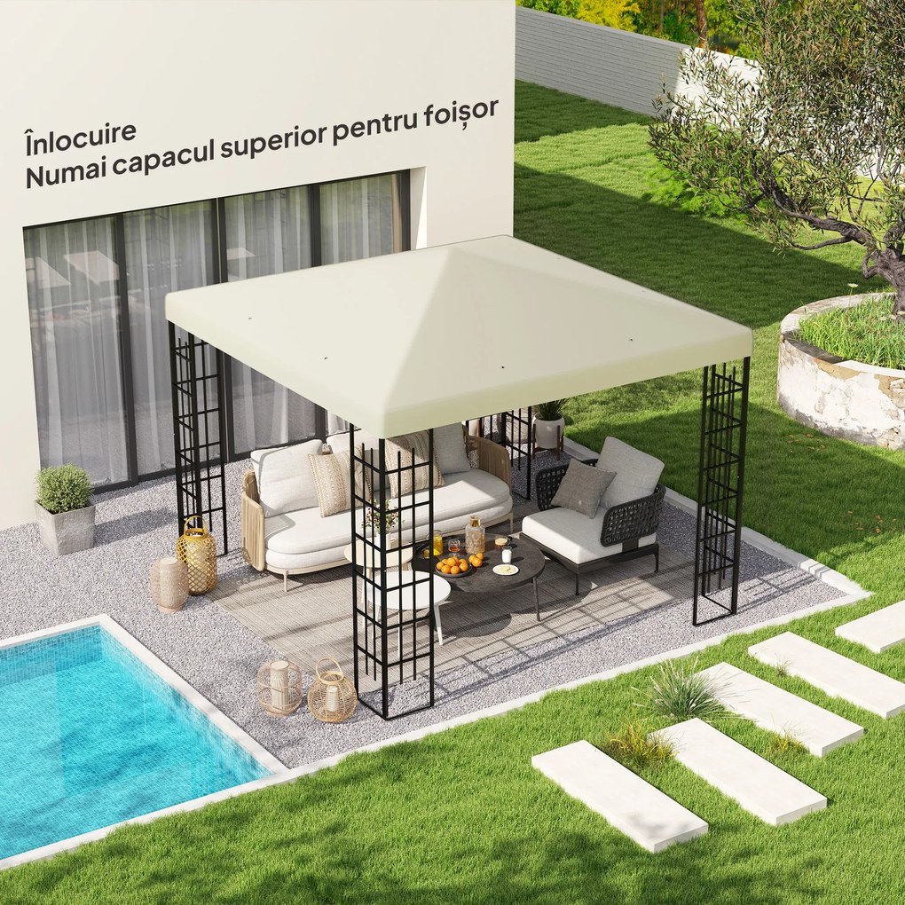 Outsunny Acoperiș pentru Foișor 3x3 m cu 8 Orificii din Țesătură Oxford 600D Cremă | Aosom Romania