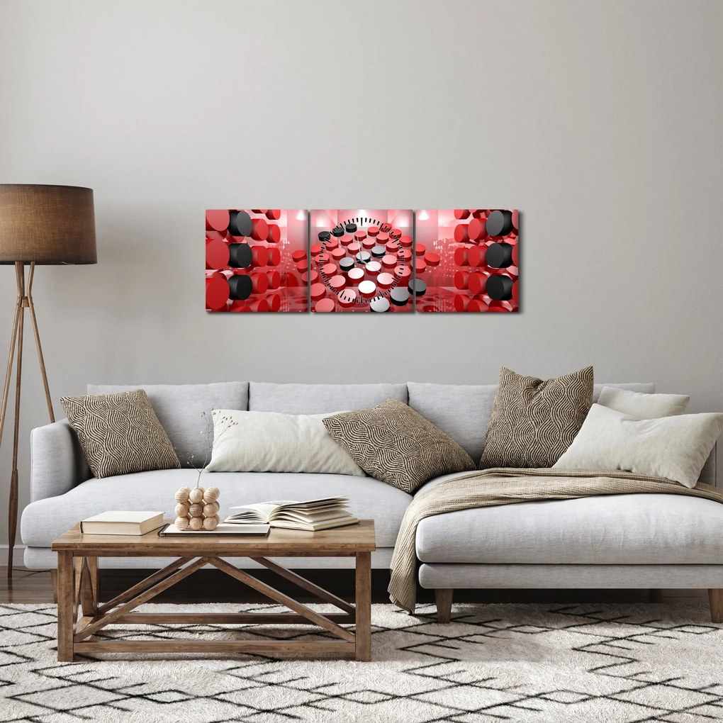 Tablou cu abstracți din butoane (cu ceas) (90x30 cm)