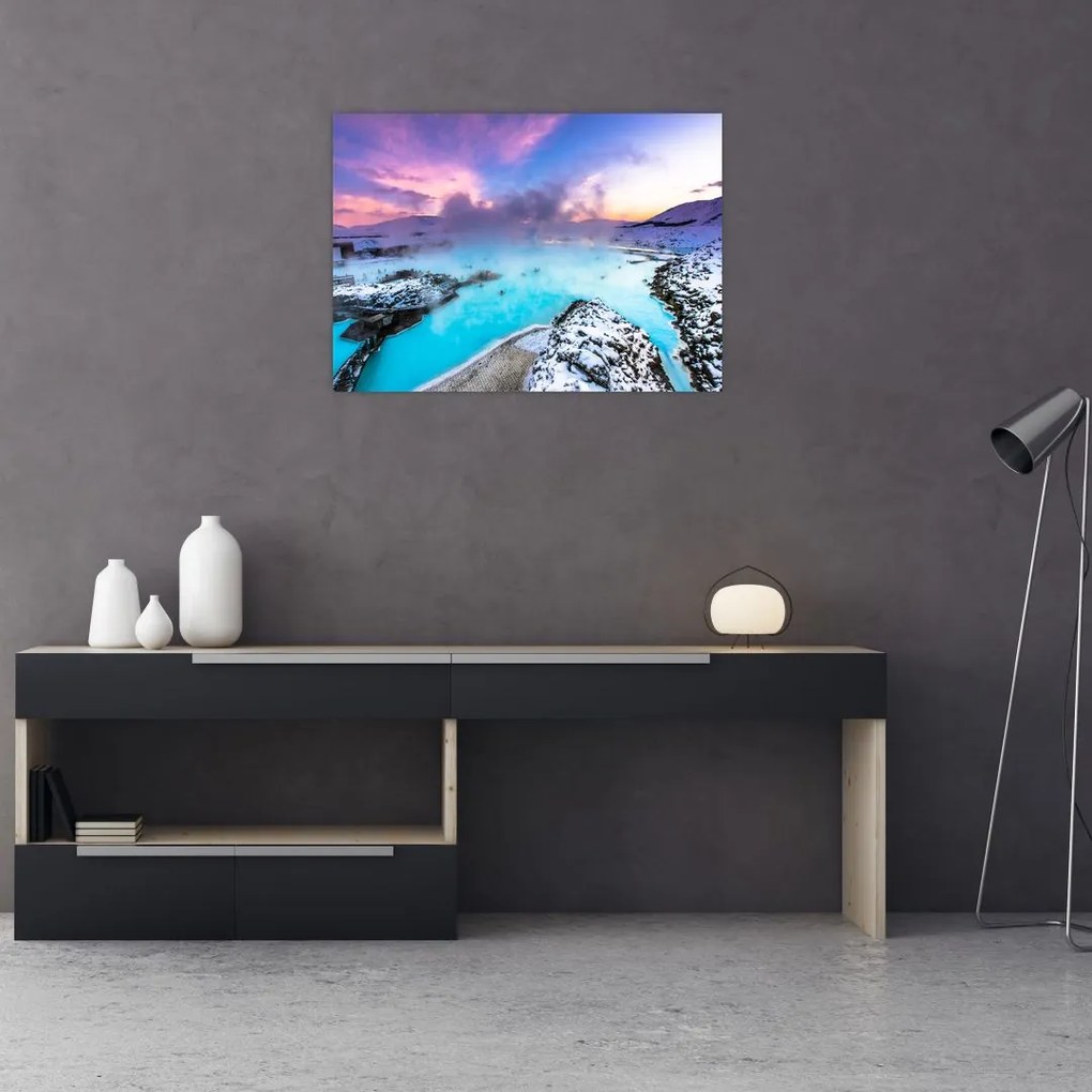 Tablou pe sticlă - Laguna albastră din Islanda (70x50 cm)