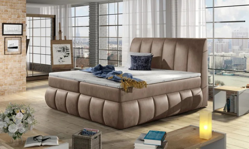 Pat boxspring, tapitat, 180X200 cm, Vincenzo 183, Eltap (Culoare: Galben auriu)