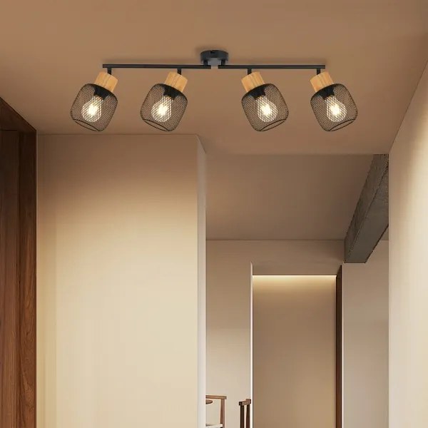 Brilagi - Plafonieră cu spoturi BASKLITE 4xE27/15W/230V lemn de cauciuc/negru