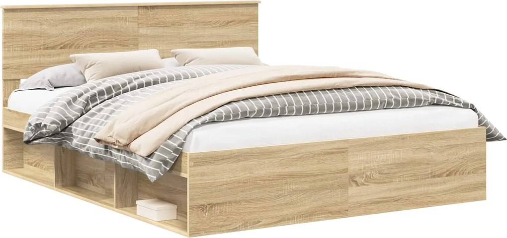 vidaXL Cadru de pat cu headboard Sonoma 160 x 200 cm Lemn de pin masiv
