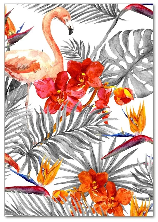 Imagine de sticlă Flamingos și flori
